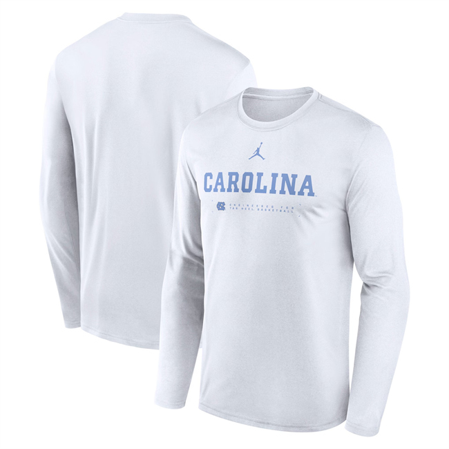 Men's North Carolina Tar Heels White 2025 Courtside Basketball Shootaround Legend Dri-FIT Long Sleeve T-Shirt